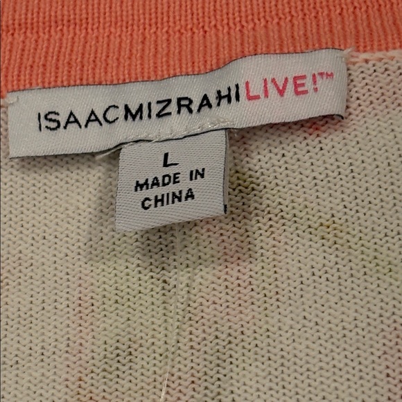 NWOT Isaac Mizrahi Live! Cotton Knit Cardigan, Pink Blossoms, Pink Buttons, L - Picture 5 of 8